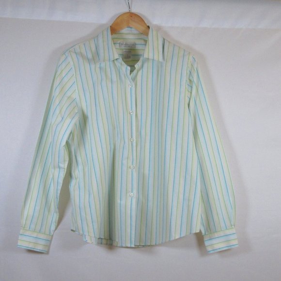 Worthington Womens Non Iron Long Sleeve Stripped Blouse Size 16 100% Cot… - Picture 1 of 4
